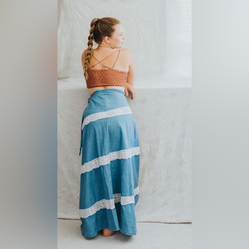 Denim wrap skirt with crochet detail, one size - Picture 2 of 2